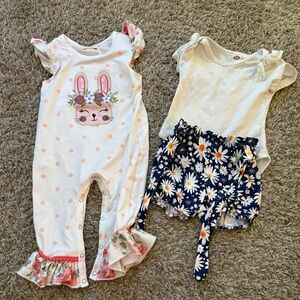 Adorable Baby Outfit Set with Bunny and Floral Designs